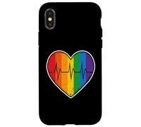 Rainbow Heart Pulse Beat Life Love Queer Community Unity Coque pour iPhone X/XS