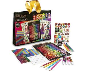 Rainbow High Ensemble de design tendance Kit de créateur de mode pour filles Loisirs créatifs pour enfants Contient 30 pages de bloc tubes de colle pailletée feuille d'autocollants et plus encore