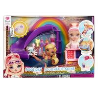 Rainbow High Littles Pool Day with Blush Coffret de Jeu - Petite Poupée Rose de 14 cm, Piscine avec Toboggan Arc-en-Ciel, Accessoires, Support à Smoothie, pour Les Enfants de 4 Ans et +