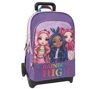 RAINBOW HIGH - Sac à dos à roulettes amovible réglable avec poignée et bretelles rétractables, fermeture éclair et poche avant zippée - Sac à dos pour fille - Sac à dos scolaire 36 x 23 x 47 cm,