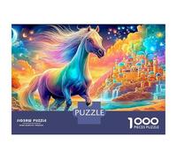 Rainbow Horse près de Fantasy Castle by River Puzzle De 1000 Pièces Bon Cheval Puzzles Classiques pour Toutes Les Âges 38x26cm/1000pcs