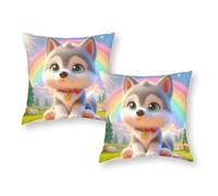 Rainbow Husky Pup Taies d'oreiller carrées décoratives extra larges pour la maison et le printemps 30,5 x 30,5 cm