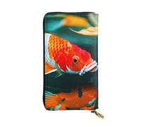 Rainbow Lines Portefeuilles en cuir pour homme et femme Grand portefeuille avec 12 emplacements pour cartes, portefeuille passeport, Joli poisson koï, One Size