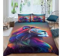 Rainbow Lion Art Linge de Lit 3 pièces 3D Imprimée Résistante Vibrant Digital Illustration Housse de Couette avec 2 Taies d'oreiller Léger for Décoration de Chambre Super King（260x220cm）