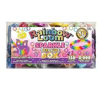 Rainbow Loom® Treasure Box Sparkle Edition Lot de 8 000 élastiques en 8 couleurs brillantes différentes et un bonus de 2 métiers à tisser Happy Looms, excellentes activités pour garçons et filles de 7