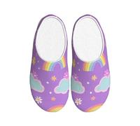 Rainbow Moon Chaussons d'intérieur et d'extérieur en flanelle pour femme Motif nuage de dessin animé, multicolore, X-Small Men/ XX-Large Women