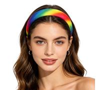 Rainbow Non Slip Headband - Striped Sponge Hair Accessory for Women Active Wear | Soft Stretch Foam Grip with Design, Fitness Styling Use, Sweat Control Band for Yoga Sports Travel Daily Use