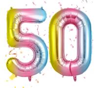 Rainbow Number 50 Balloon Birthday Balloon 50 Year 101 Cm Balloon Number Decorative Balloon Helium Decoration Birthday Party Holiday Years Birthday