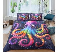 Rainbow Octopus Parure de Lit Microfibre 3 Pièces 3D Imprimée Respirante Fantaisie Vibrant Art Housse de Couette avec Fermeture Éclair Ultra Douce for Couple Amoureux Super King（260x220cm）