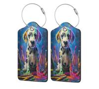 Rainbow Paint Dog Fantasy Art Lot de 2 étiquettes de bagage en cuir avec rabat d'intimité et boucle en métal pour homme et femme