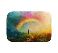 Rainbow Painting 1801 Bath Mat, 1cm Thick Cushioned Bathroom Rug, Colorful Sunset Ocean Shower Floor Mat, Non-Slip Water Absorbent Aesthetic Art Decor for Tub and Vanity - M