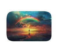Rainbow Painting 1806 Bath Mat, 1cm Thick Cushioned Bathroom Rug, Colorful Sunset Ocean Shower Floor Mat, Non-Slip Water Absorbent Aesthetic Art Decor for Tub and Vanity - S