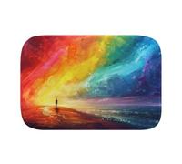 Rainbow Painting 1808 Bath Mat, 1cm Thick Cushioned Bathroom Rug, Colorful Sunset Ocean Shower Floor Mat, Non-Slip Water Absorbent Aesthetic Art Decor for Tub and Vanity - S