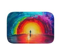 Rainbow Painting 1814 Bath Mat, 1cm Thick Cushioned Bathroom Rug, Colorful Sunset Ocean Shower Floor Mat, Non-Slip Water Absorbent Aesthetic Art Decor for Tub and Vanity - S