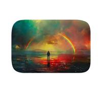 Rainbow Painting 1816 Bath Mat, 1cm Thick Cushioned Bathroom Rug, Colorful Sunset Ocean Shower Floor Mat, Non-Slip Water Absorbent Aesthetic Art Decor for Tub and Vanity - L