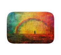 Rainbow Painting 1821 Bath Mat, 1cm Thick Cushioned Bathroom Rug, Colorful Sunset Ocean Shower Floor Mat, Non-Slip Water Absorbent Aesthetic Art Decor for Tub and Vanity - M