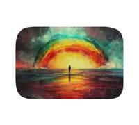 Rainbow Painting 1838 Bath Mat, 1cm Thick Cushioned Bathroom Rug, Colorful Sunset Ocean Shower Floor Mat, Non-Slip Water Absorbent Aesthetic Art Decor for Tub and Vanity - M