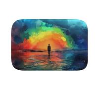Rainbow Painting 1847 Bath Mat, 1cm Thick Cushioned Bathroom Rug, Colorful Sunset Ocean Shower Floor Mat, Non-Slip Water Absorbent Aesthetic Art Decor for Tub and Vanity - M