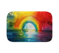 Rainbow Painting 1870 Bath Mat, 1cm Thick Cushioned Bathroom Rug, Colorful Sunset Ocean Shower Floor Mat, Non-Slip Water Absorbent Aesthetic Art Decor for Tub and Vanity - L