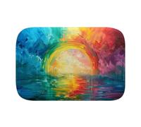 Rainbow Painting 1878 Bath Mat, 1cm Thick Cushioned Bathroom Rug, Colorful Sunset Ocean Shower Floor Mat, Non-Slip Water Absorbent Aesthetic Art Decor for Tub and Vanity - M
