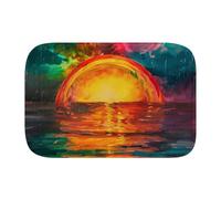Rainbow Painting 1879 Bath Mat, 1cm Thick Cushioned Bathroom Rug, Colorful Sunset Ocean Shower Floor Mat, Non-Slip Water Absorbent Aesthetic Art Decor for Tub and Vanity - L