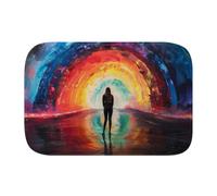 Rainbow Painting 1882 Bath Mat, 1cm Thick Cushioned Bathroom Rug, Colorful Sunset Ocean Shower Floor Mat, Non-Slip Water Absorbent Aesthetic Art Decor for Tub and Vanity - S