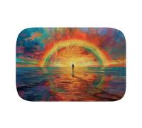 Rainbow Painting 1895 Bath Mat, 1cm Thick Cushioned Bathroom Rug, Colorful Sunset Ocean Shower Floor Mat, Non-Slip Water Absorbent Aesthetic Art Decor for Tub and Vanity - L