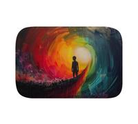 Rainbow Painting 1896 Bath Mat, 1cm Thick Cushioned Bathroom Rug, Colorful Sunset Ocean Shower Floor Mat, Non-Slip Water Absorbent Aesthetic Art Decor for Tub and Vanity - M
