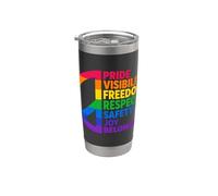 Rainbow Peace Pride Visibilité Liberté Respect Gobelet isotherme en acier inoxydable double paroi