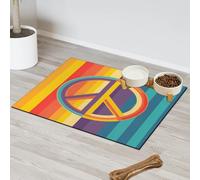 Rainbow Peace Sign Tapis d'alimentation pour chat et chien Tapis d'alimentation pour animal domestique Tapis d'alimentation absorbant Nti-Slip Contain Spills Protège les sols Set de table 30,4 x 50,8