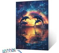 Rainbow Peinture Numero Adulte, Peinture par Numero Adulte Dauphin sur Toile, DIY Loisirs Créatifs, Canevas Kit Complet avec Acrylique et Pinceaux, Tableau Decoration Murale Cadeau 80x110cm 3-3315