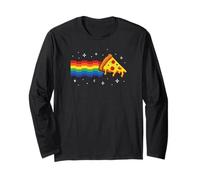 Rainbow Pixel Pizza in Space Retro Gaming Style Cosmic Slice Manche Longue