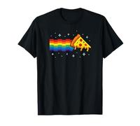 Rainbow Pixel Pizza in Space Retro Gaming Style Cosmic Slice T-Shirt