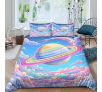 Rainbow Planet Parure de Lit Microfibre Hypoallergique 3 pièces 3D Effet Facile d'entretien Fantaisie Space Art Linge de Lit avec 2 Taies d'oreiller Léger for Couple Amoureux Double（200x200cm）
