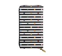 Rainbow Polka Dot Stripe Black and White Print Leather Long Clutch Wallet for Women - Fashion with Multiple Card Slots - Coin Pocket
