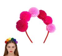 Rainbow Pompoms Headband, Colourful Hair Accessories, Carnival, Rainbow Pompom Tiara, Pom Pom Headband, Headpiece for Carnival, Fancy Dress and Party, Adjustable Fit, High-uality Materials (D)