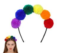 Rainbow Pompoms Headband, Colourful Hair Accessories, Carnival, Rainbow Pompom Tiara, Pom Pom Headband, Headpiece for Carnival, Fancy Dress and Party, Adjustable Fit, High-uality Materials (A)