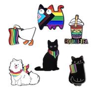Rainbow Pride Lot de 6 broches en émail Rainbow Pride avec motif chat bisexuel, accessoires amusants et abordables pour sacs, sacs à dos, vêtements, célébrations de fierté, cadeau tendance