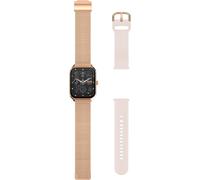 Rainbow Pro Montre Connectée Rose Metal Avec 1 Bracelet Métal + 1 Bracelet Gomme,Compatible Tous Smartphones,Autonomie 5 Jours,Capteurs Santé,Mode Sport,Sommeil Etc. Facile D'Utilisation