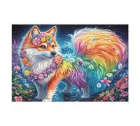 Rainbow Renard coloré 1000 Pieces Casse-tête Expert Confirmé en Carton Épais Rigide Fleurs, Herbe et Arc-en-Ciel Très Difficile Niveau Expert Motif Complexe Cadeau Anniversaire Premium 1000 PCS