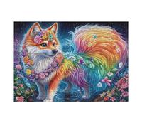 Rainbow Renard coloré 300 Pieces Casse-tête Amateur d'art en Carton Haute Densité Fleurs, Herbe et Arc-en-Ciel Difficile Niveau Expert Décoration Murale Salon Cadeau Fête des Mères 300 PCS