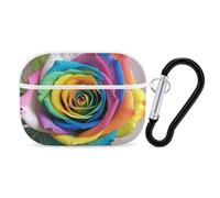 Rainbow Rose Coque pour AirPod Pro, coque rigide anti-rayures en polycarbonate avec porte-clés, accessoires pour AirPod Pro 2e/1ère coque pour homme et femme, style blanc