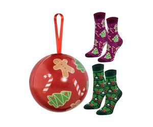 Rainbow Socks - Chaussettes de Noël dans une boule pour enfants - Rouge - 2 paires - 30-35