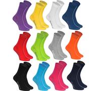 Rainbow Socks - Femme Homme Chaussettes Colorées en Coton - 12 Paire - Noir Blanc Gris Violet Bleu marine Jeans Orange Rouge Jaune Vert Sarcelle Fuchsia Vert - Taille 42-43
