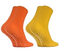 Rainbow Socks - Femme Homme Chaussettes Diabetique Sans Élastique Antidérapantes ABS - 2 Paire - Jaune Orange - Taille 42-43