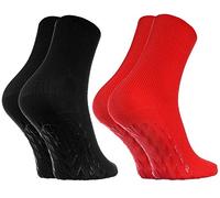 Rainbow Socks - Femme Homme Chaussettes Diabetique Sans Élastique Antidérapantes ABS - 2 Paire - Rouge Noir - Taille 39-41