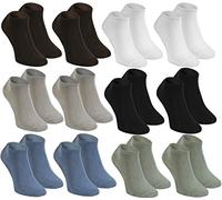 Rainbow Socks - Femme Homme Socquettes Courtes en Bambou - 2xnoir 2xblanc 2xbrun 2xbeige 2xjeans 2xolive - Taille EU 42/43
