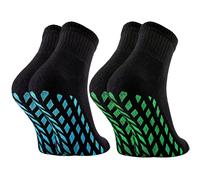 Rainbow Socks - Fille Chaussettes Antidérapantes de Sport Briller - 2 paires - noir + bleu vert ABS - Taille 24-29