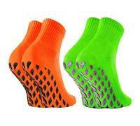 Rainbow Socks - Fille Chaussettes Antidérapantes de Sport Briller - 2 paires - vert orange - Taille 30-35
