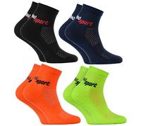 Rainbow Socks - Fille et Garçon Néon Chaussettes de Sport - 4 paires - Noir Bleu Orange Vert - Taille 30-35